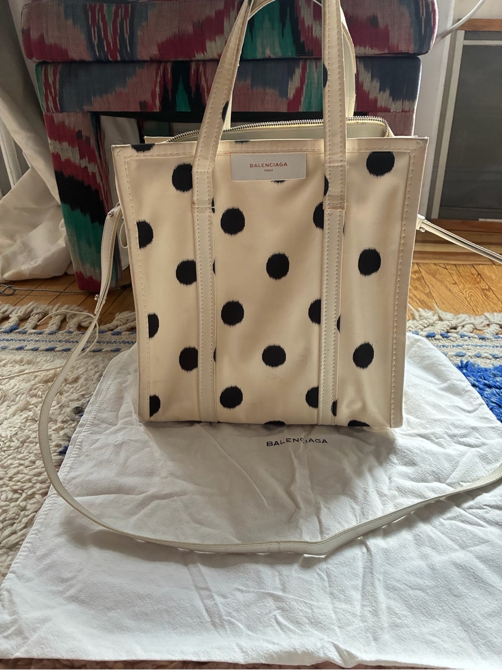 Balenciaga Bazar Cream Polka Dot Tote Bag